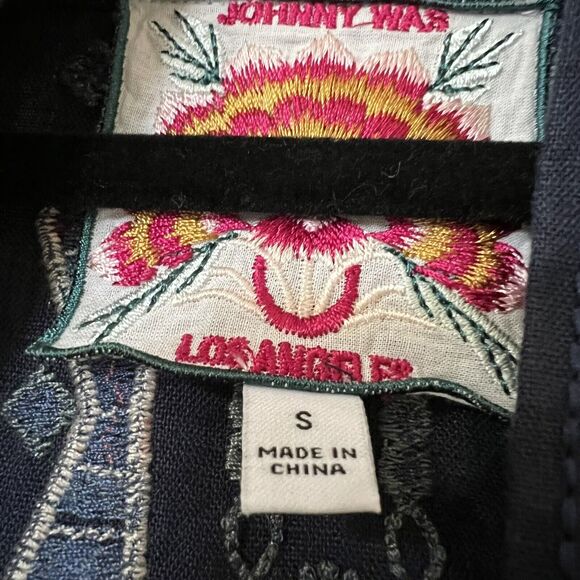 Johnny Was NEW Zuzu Linen Kimono Sz S Embroidered Navy Blue Boho - Picture 9 of 9